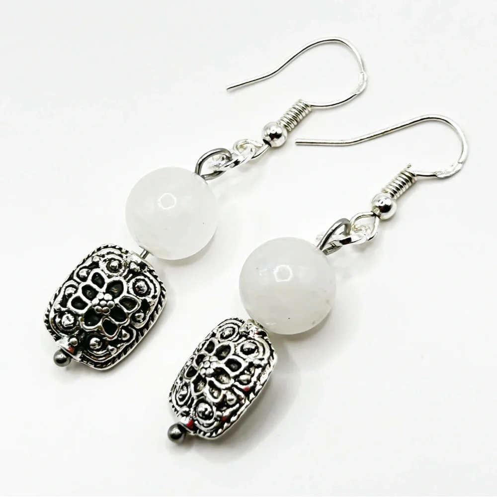 NWOT Sterling silver and stainless steel genuine moonstone earrings - Picture 6 of 11